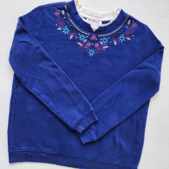 breckenridge Sweaters - Breckenridge Embroidered Blue Sweatshirt Floral Pretty Cute Granny Grandma Bling